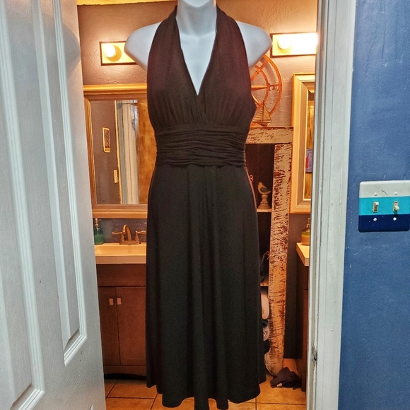 Evan-Picone Black Midi Length Halter Dress Size 4 - Picture 1 of 3